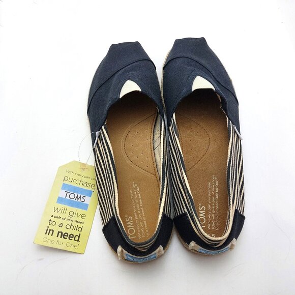 Toms Men's Classic University Navy Stripe Canvas Flat Slip on - Picture 4 of 10